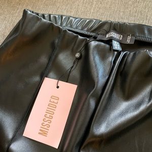 black faux leather pin tuck leggings